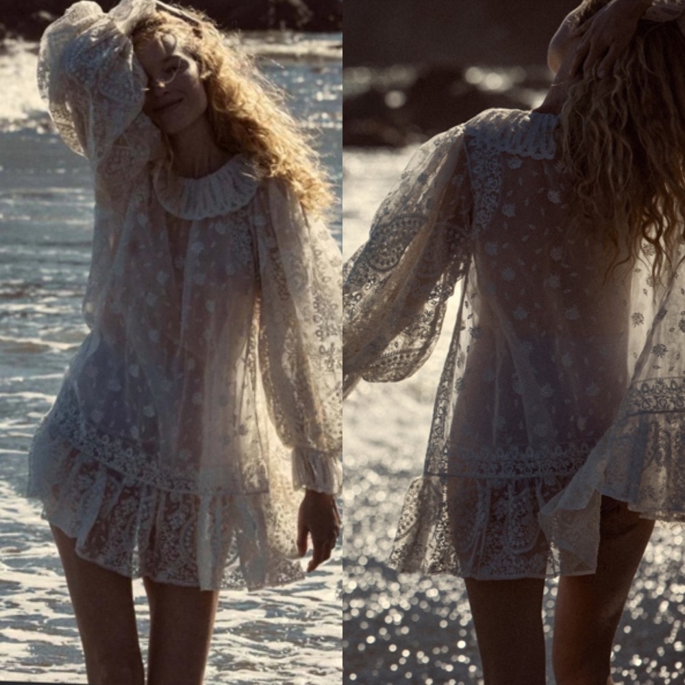 Doen Yara embroidery sheer ruffle sleeves mini dress size XL NEW! New With tags!